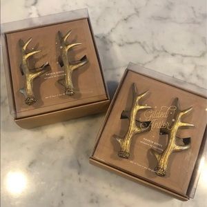 Pottery Barn NIB Gilded Antler Napkin Rings